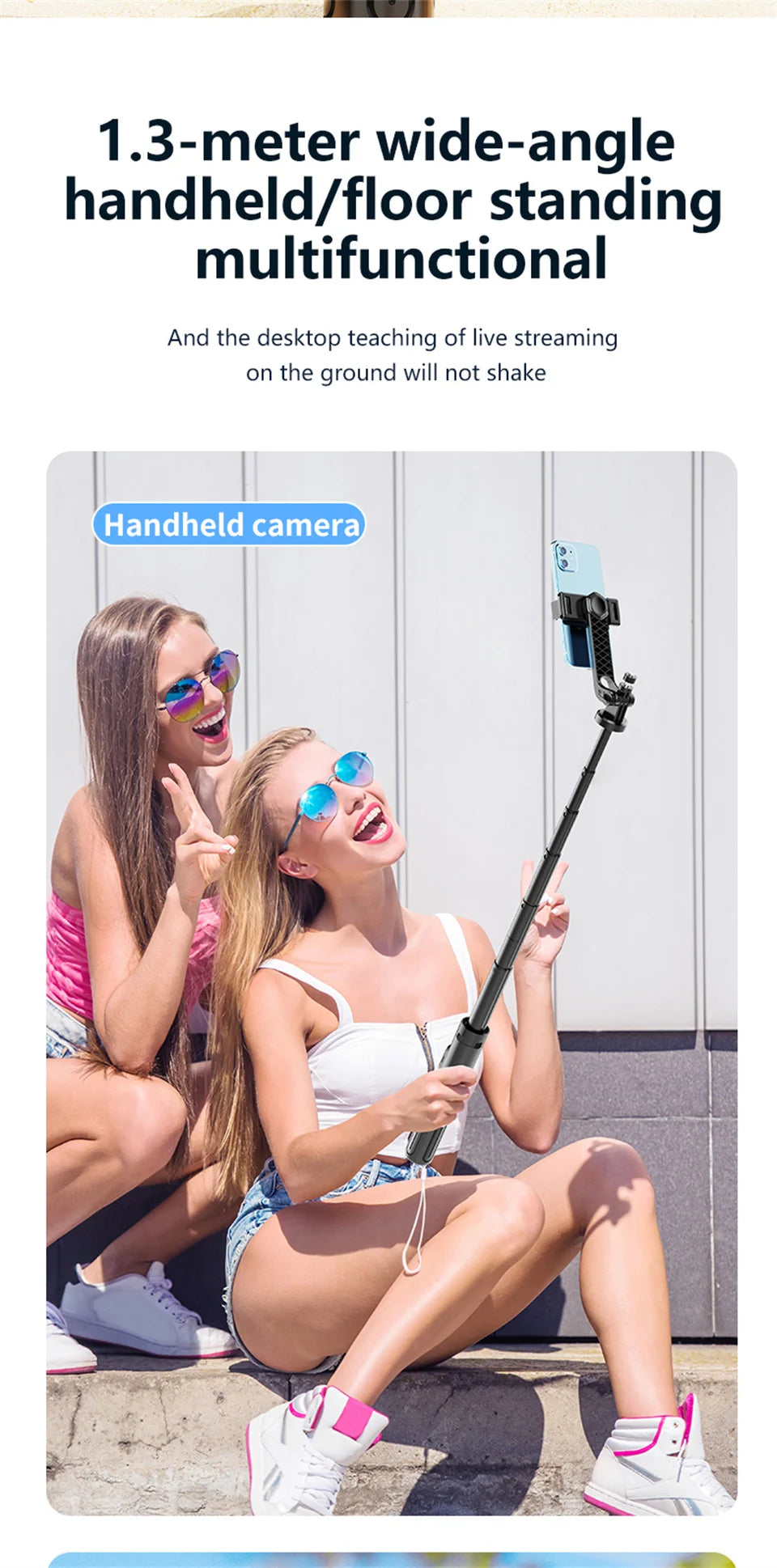 K27 1.3m Bluetooth Selfie Stick with Quad-Pod & Remote
