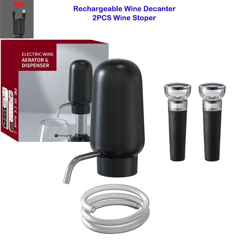 FLYMUYU Electric Wine Aerator Dispenser – USB-C Rechargeable One-Touch Automatic Wine Decanter