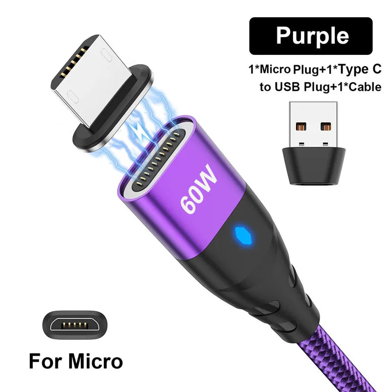 Nylon Braided 6-in-1 Charging Cable – QC3.0 Fast Charge & Data Sync (3A)