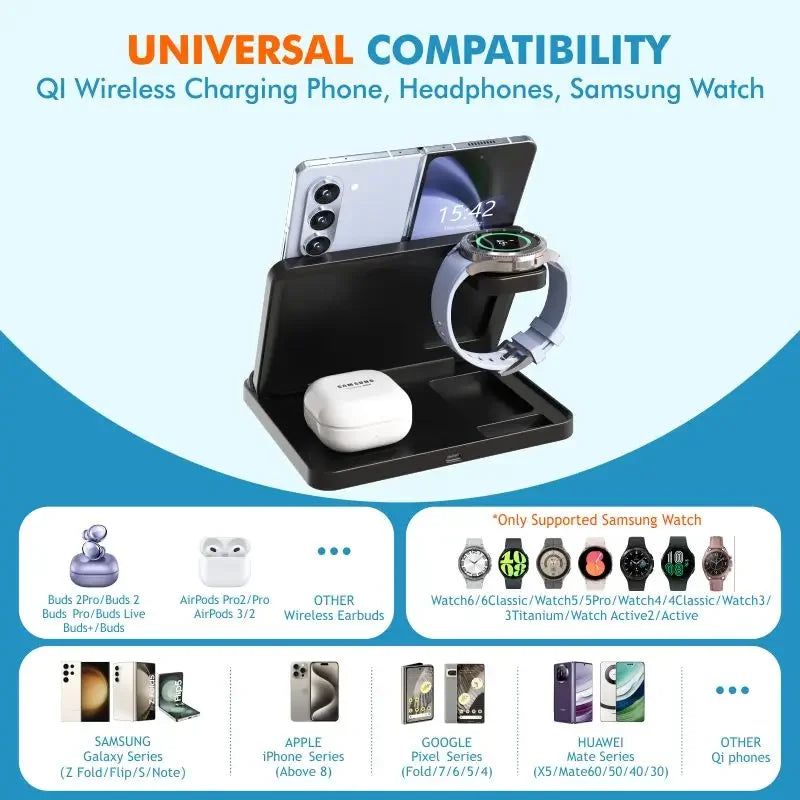 VIKEFON Foldable 3-in-1 Wireless Charger with Cooling Fan for Samsung Devices