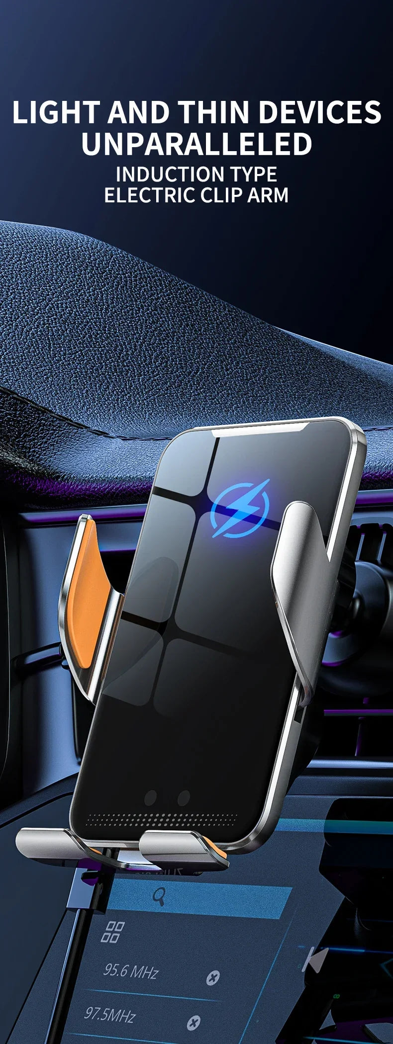 VIKEFON Qi Wireless Car Charger – One-Hand Auto Clamp with Cooling Fan