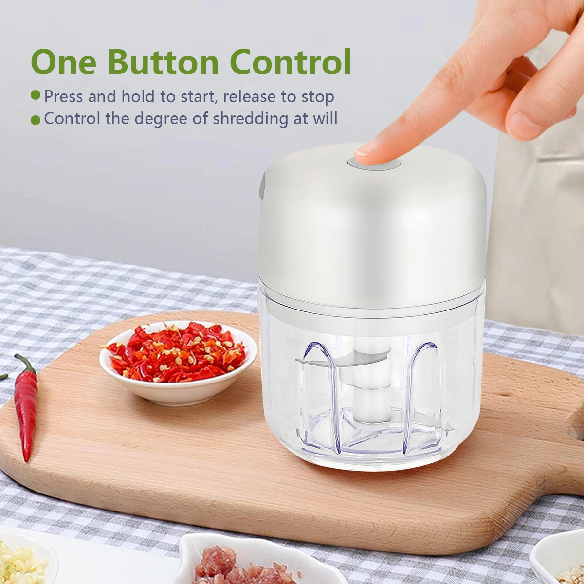 MOBEM Mini Electric Food Chopper – Wireless Garlic & Vegetable Chopper, USB Rechargeable