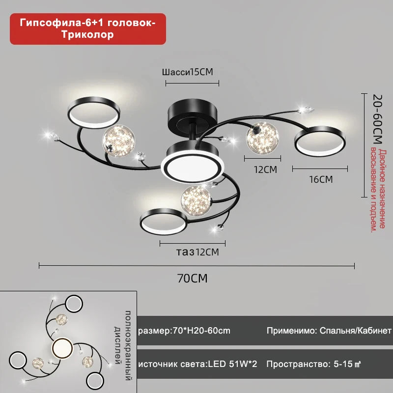 Artpad Modern Star Moon Ceiling Light Fixture | Romantic LED Chandelier for Bedroom & Living Room