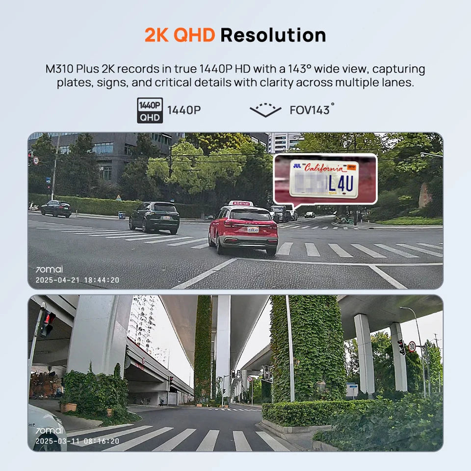 70mai M310 Plus 2K Dash Cam – 1440P WiFi Car DVR with Voice Control & 24H Parking Guard