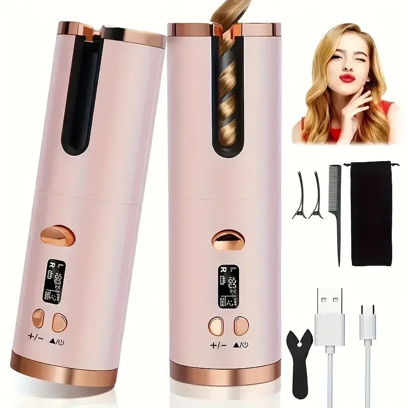 Cordless Hair Curler with Adjustable Heat – Portable Rechargeable Styling Tool