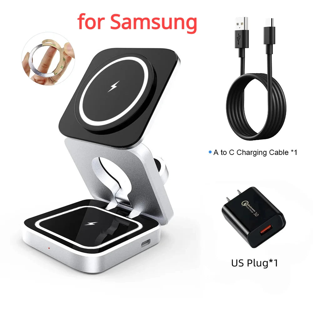 Portable 3-in-1 Magnetic Wireless Charging Station for iPhone & Samsung