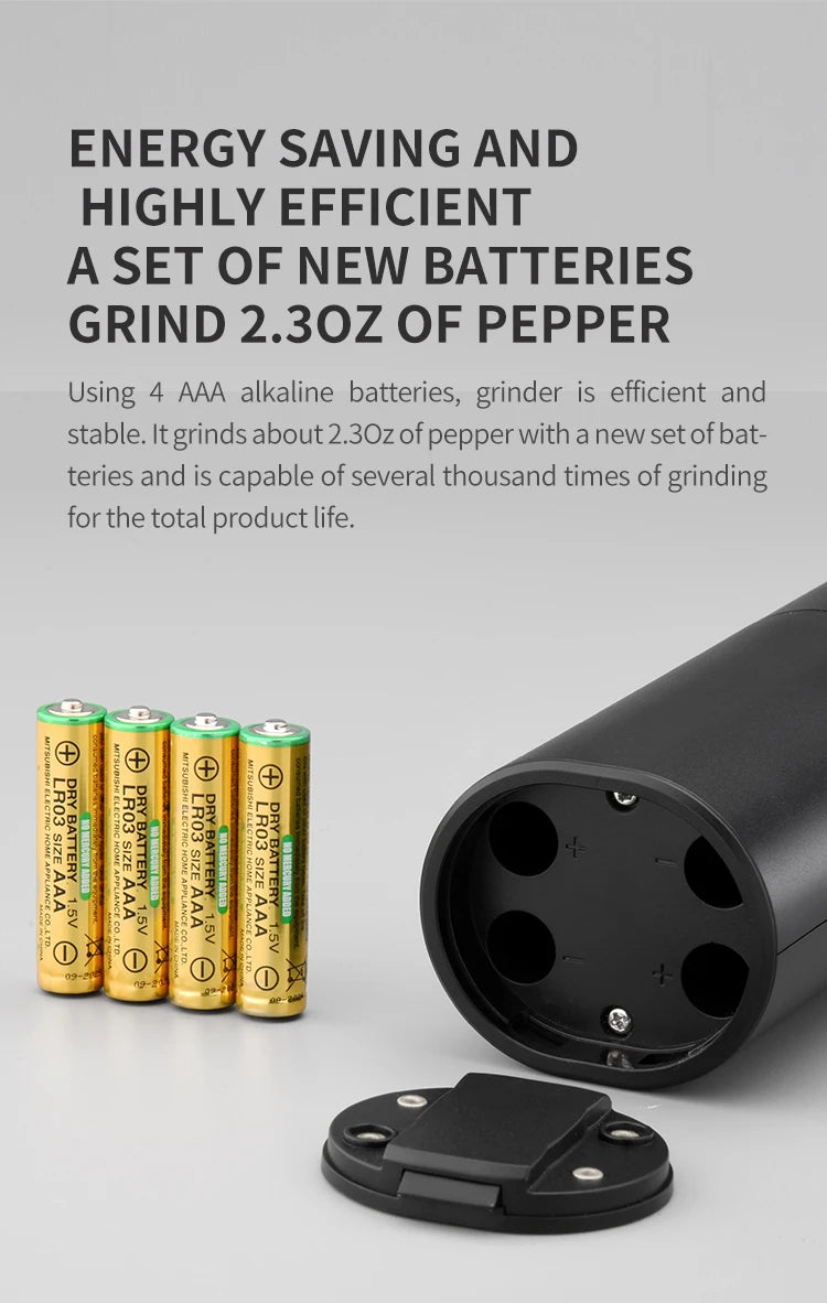 Automatic Gravity Pepper Grinder – LED Light Adjustable Coarseness Battery Operated