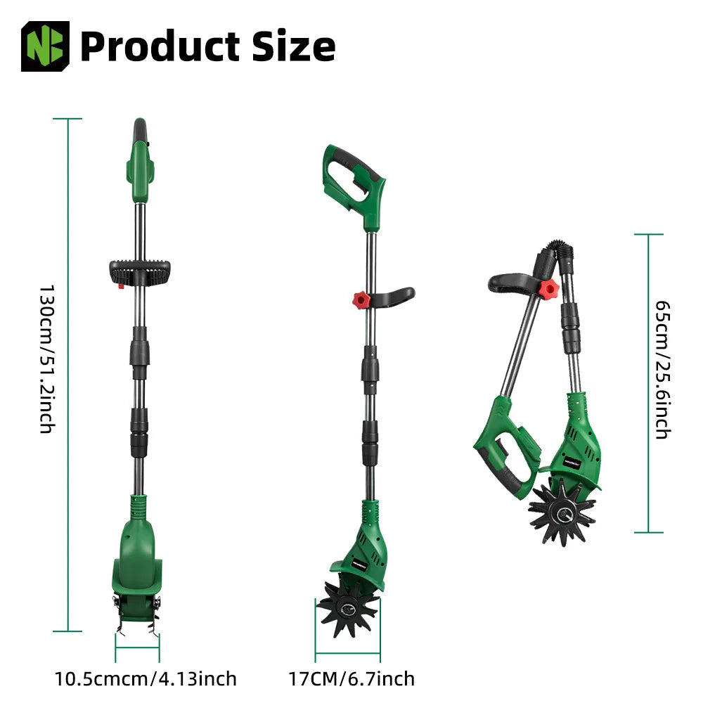NewBeny Cordless Garden Cultivator 21V 1600W High Power Tiller with 150mm Blade