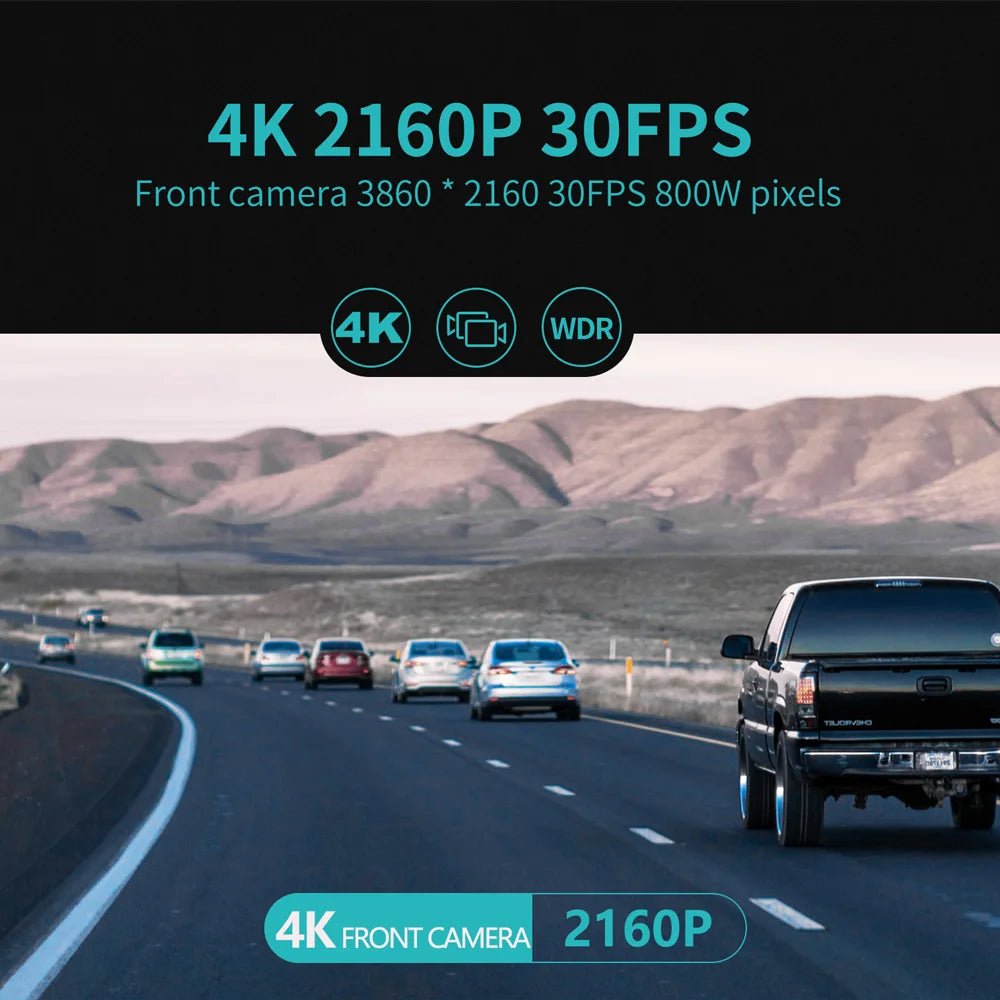Sameuo U2000 4K Dash Cam – Front & Rear Car DVR with WiFi, Night Vision & Parking Monitor