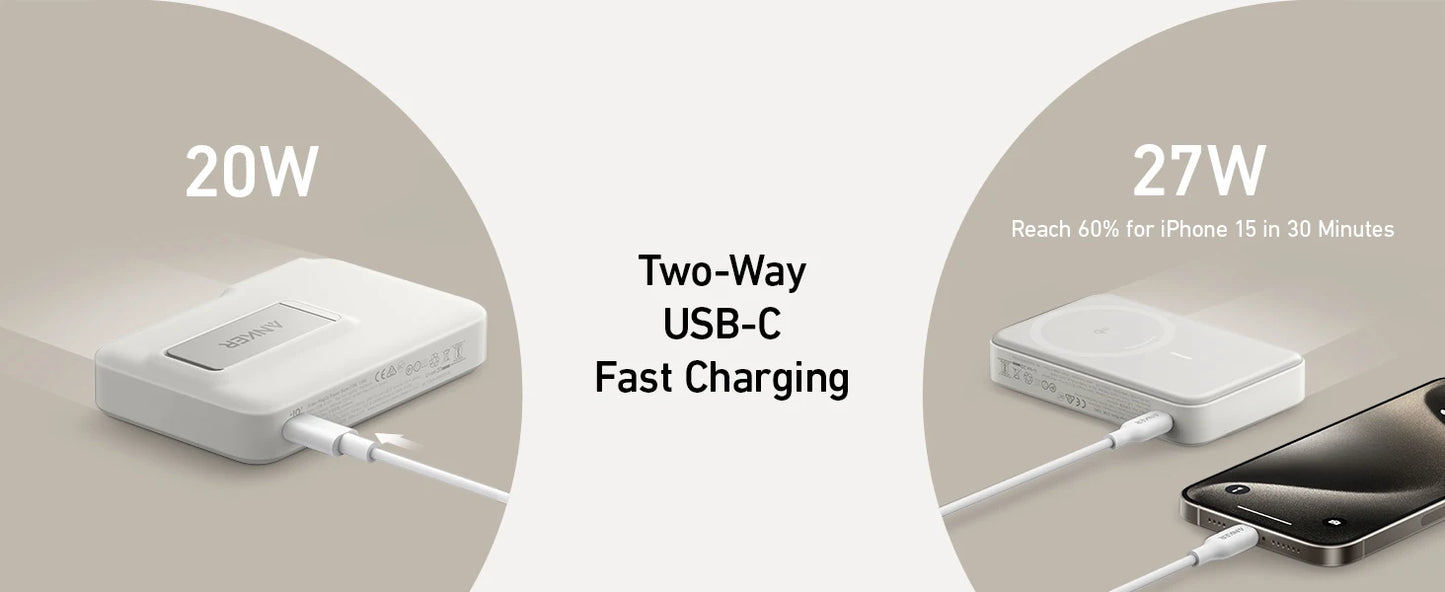Portable Wireless Power Bank 30W – Two-Way Fast Charge with LED Screen