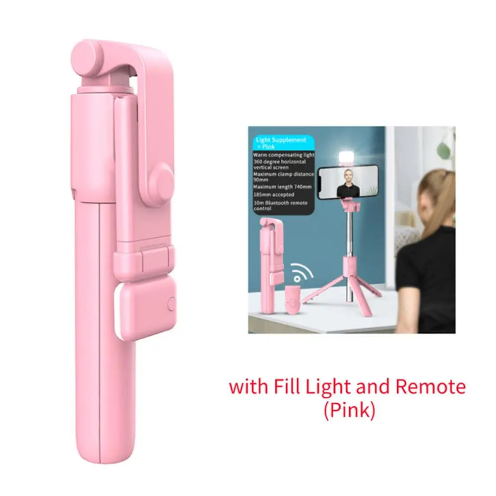 Compact Selfie Stick Tripod – Stainless Steel, Fill Light & Bluetooth Control