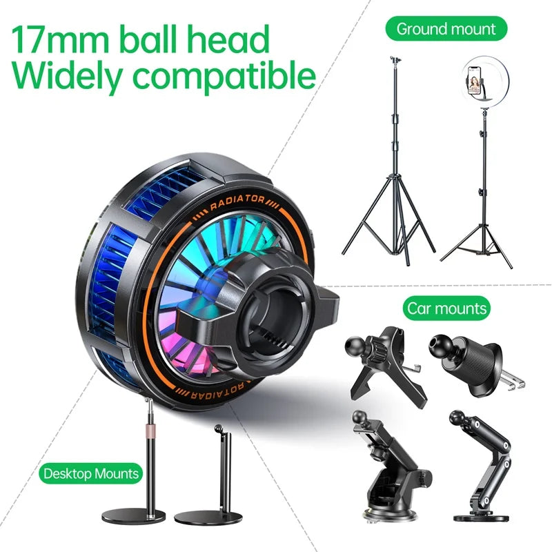 15W Magnetic Wireless Charger Car Mount with Semiconductor Cooling & RGB