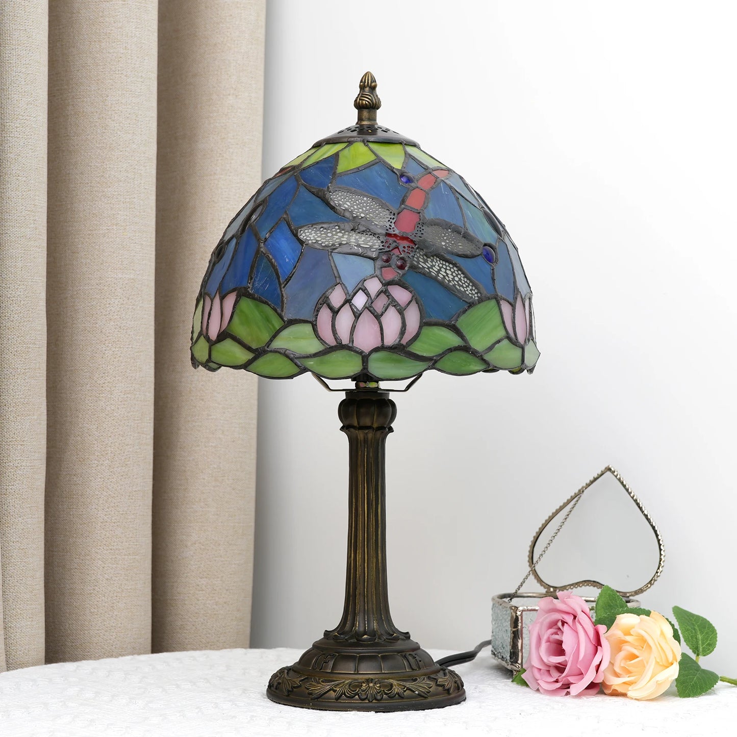 Artistic Stained Glass Desk Lamp | Resin Base Ambient Bedside Light