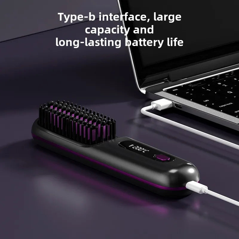 Cordless LCD Hair Straightener Comb – USB Rechargeable, Portable Anti-Scald Styling Brush