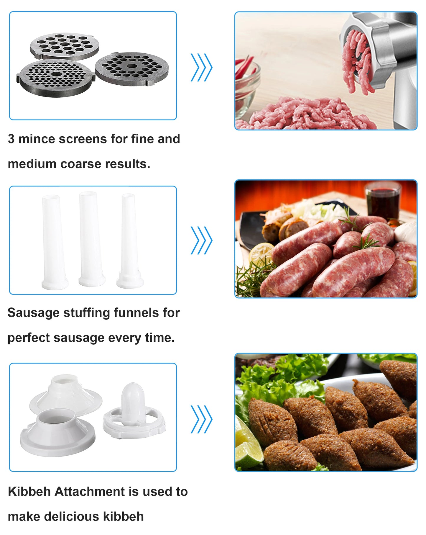 SONIFER Heavy Duty Meat Grinder – 3000W Max Power, Stainless Steel Mincer with Sausage Maker