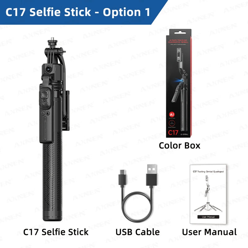 AI Face Tracking Selfie Stick Tripod – 1.63m Smart Quadrapod