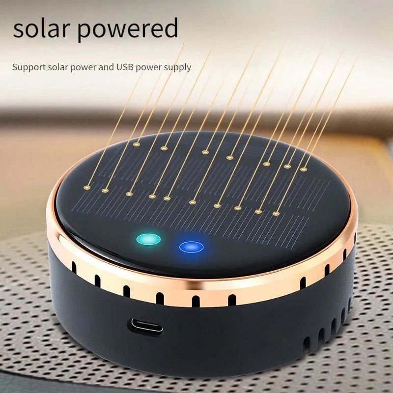 Solar & USB Car Air Purifier with Ozone Sterilization & Negative Ion Release – Compact Vehicle Oxygen Bar