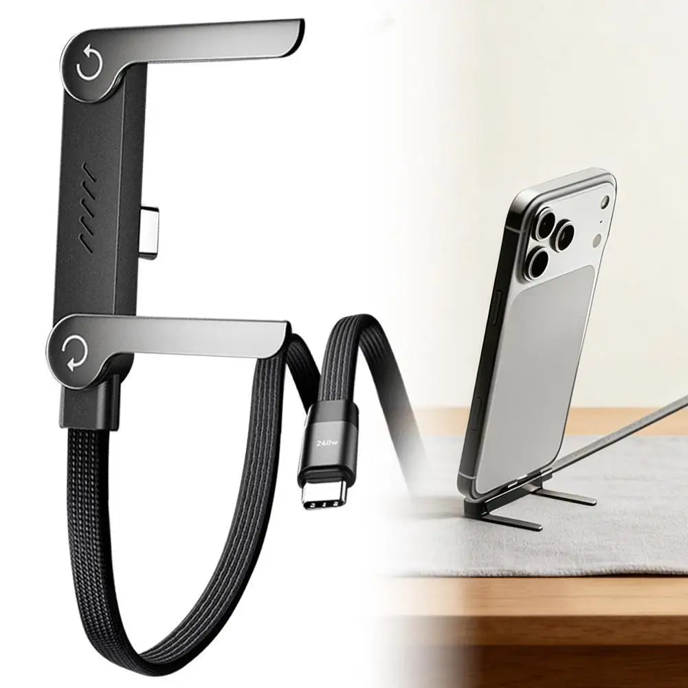 240W USB-C Fast Charging Cable with Built-In Phone Stand – 90° Angled Type-C