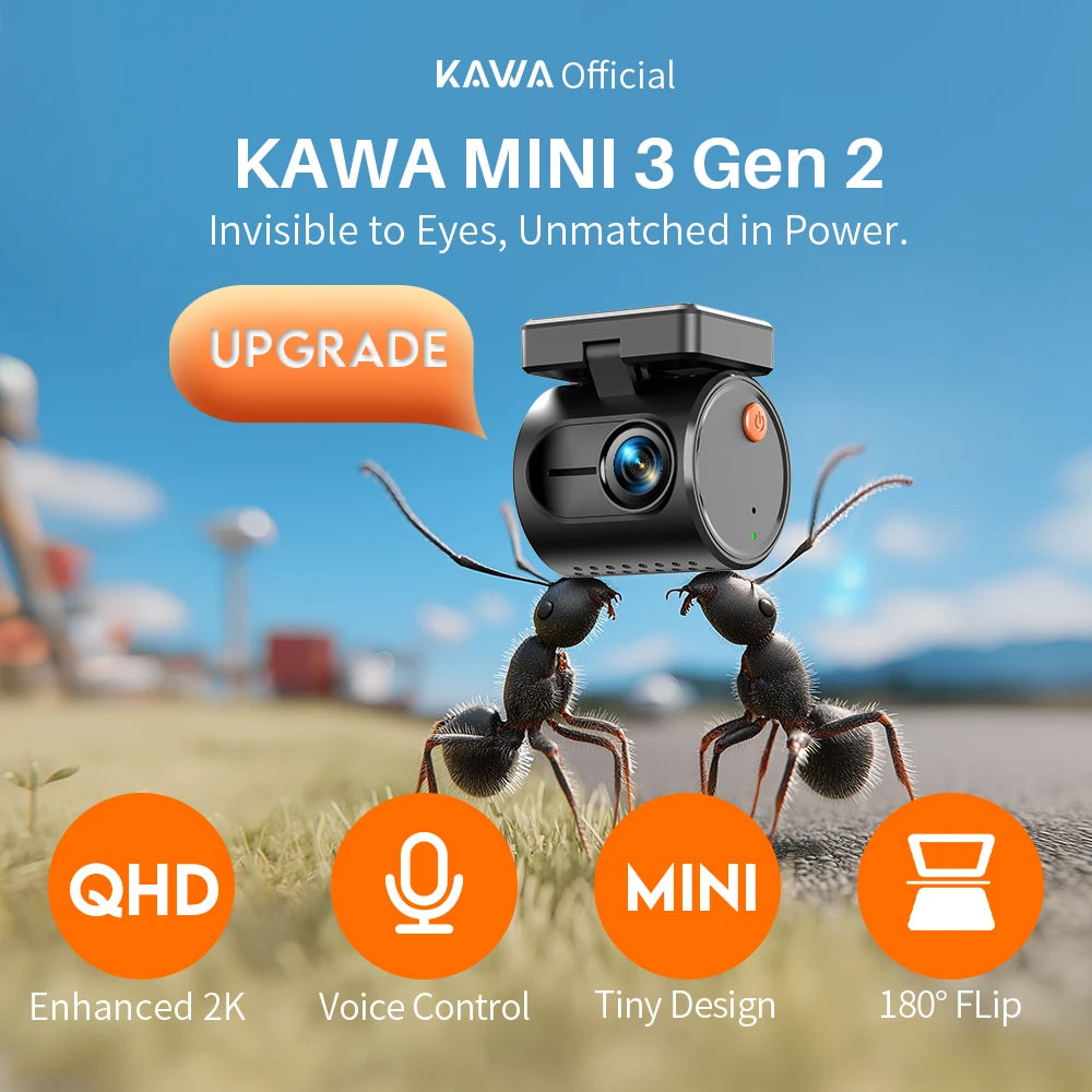 KAWA MINI3 Gen2 2K Dash Cam – Hidden WiFi Car DVR with Voice Control & Night Vision
