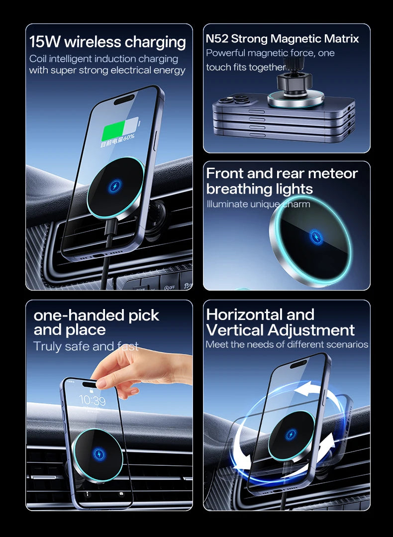 Universal Wireless Charging Car Phone Holder – Vent Mount, 360° Rotatable