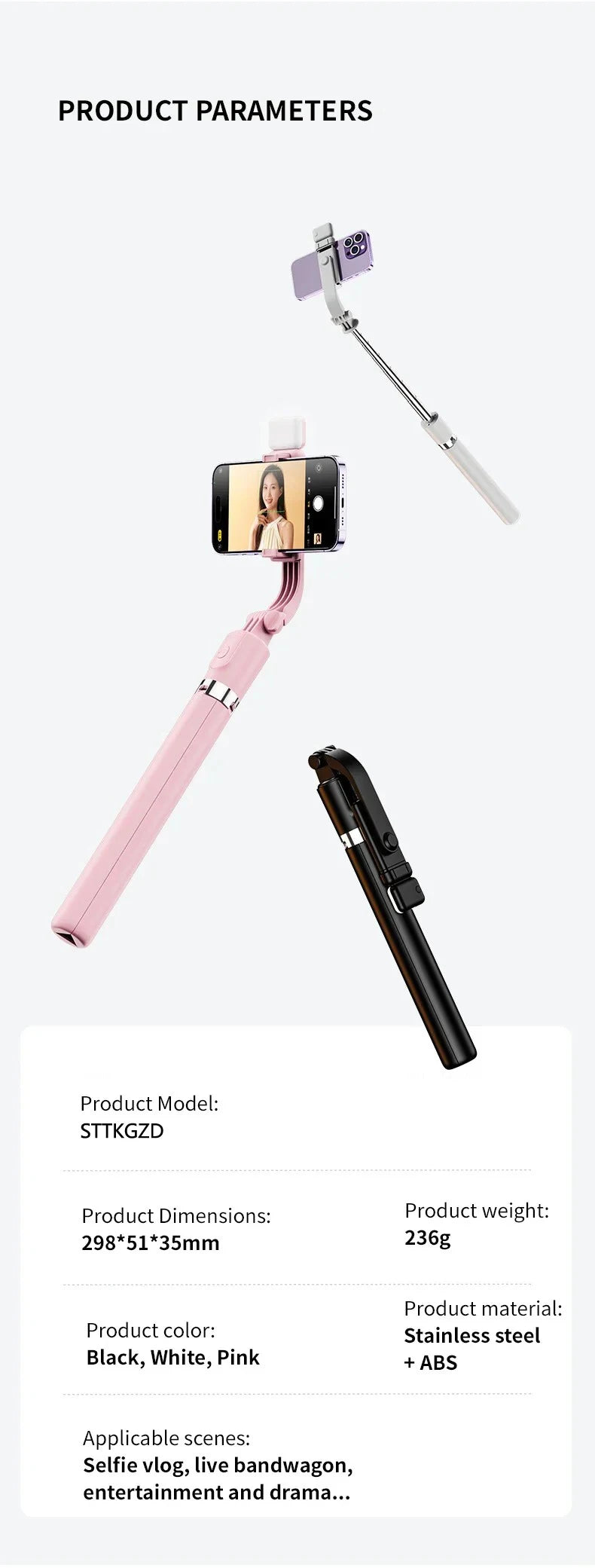Ultra-Long 1.7m Bluetooth Selfie Stick Tripod – Stainless Steel