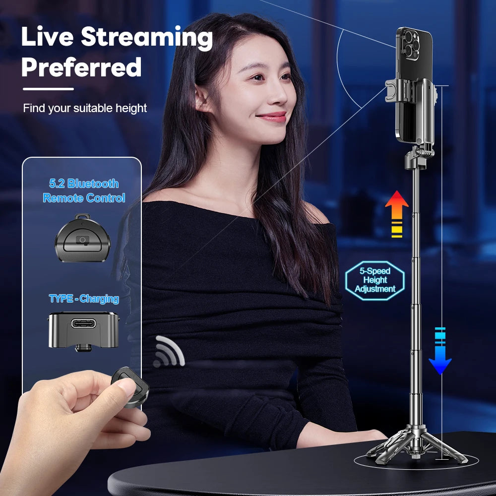 Mini Bluetooth Selfie Stick with Quad-Leg Tripod & 360° Rotation