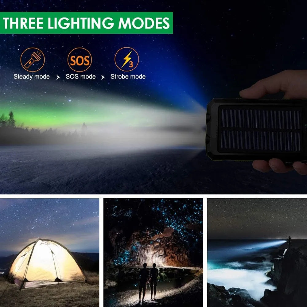 Solar Power Bank with LED Torch & Compass – Outdoor Emergency Charger (20W)
