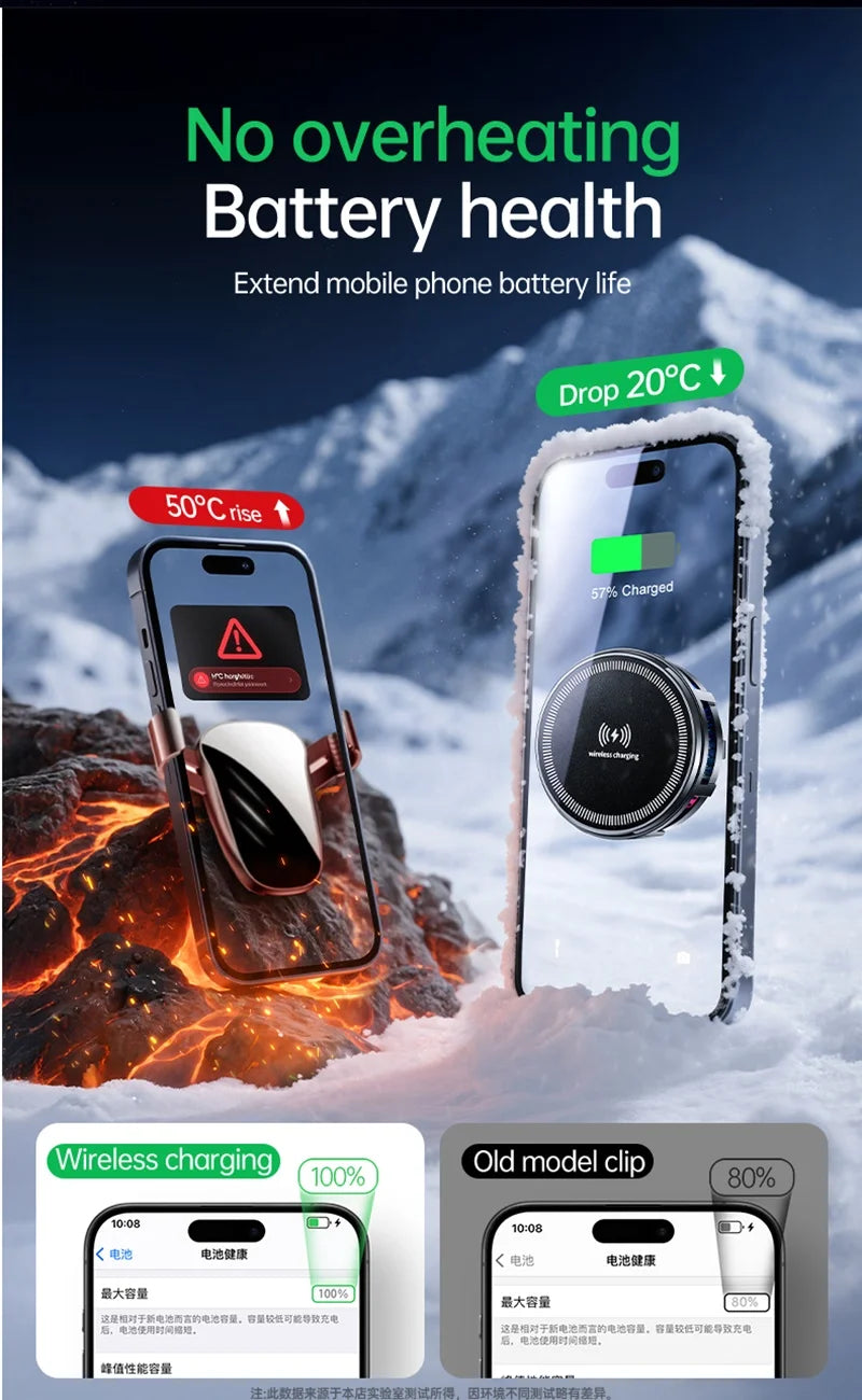 15W Magnetic Wireless Charger Car Mount with Semiconductor Cooling & RGB