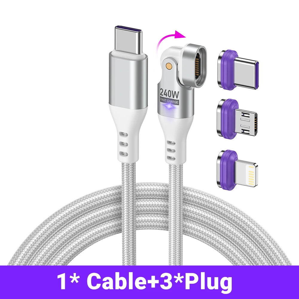 240W PD Magnetic Type-C to Type-C Cable – 16-Pin Fast Charge for Laptops & Phones