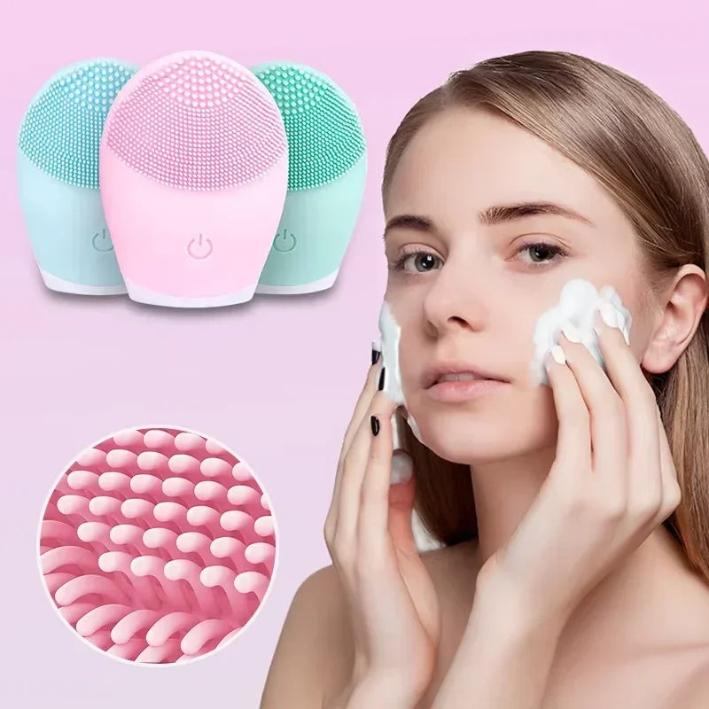 Electric Silicone Facial Cleansing Brush – High-Frequency Vibration Deep Clean & Massage Tool