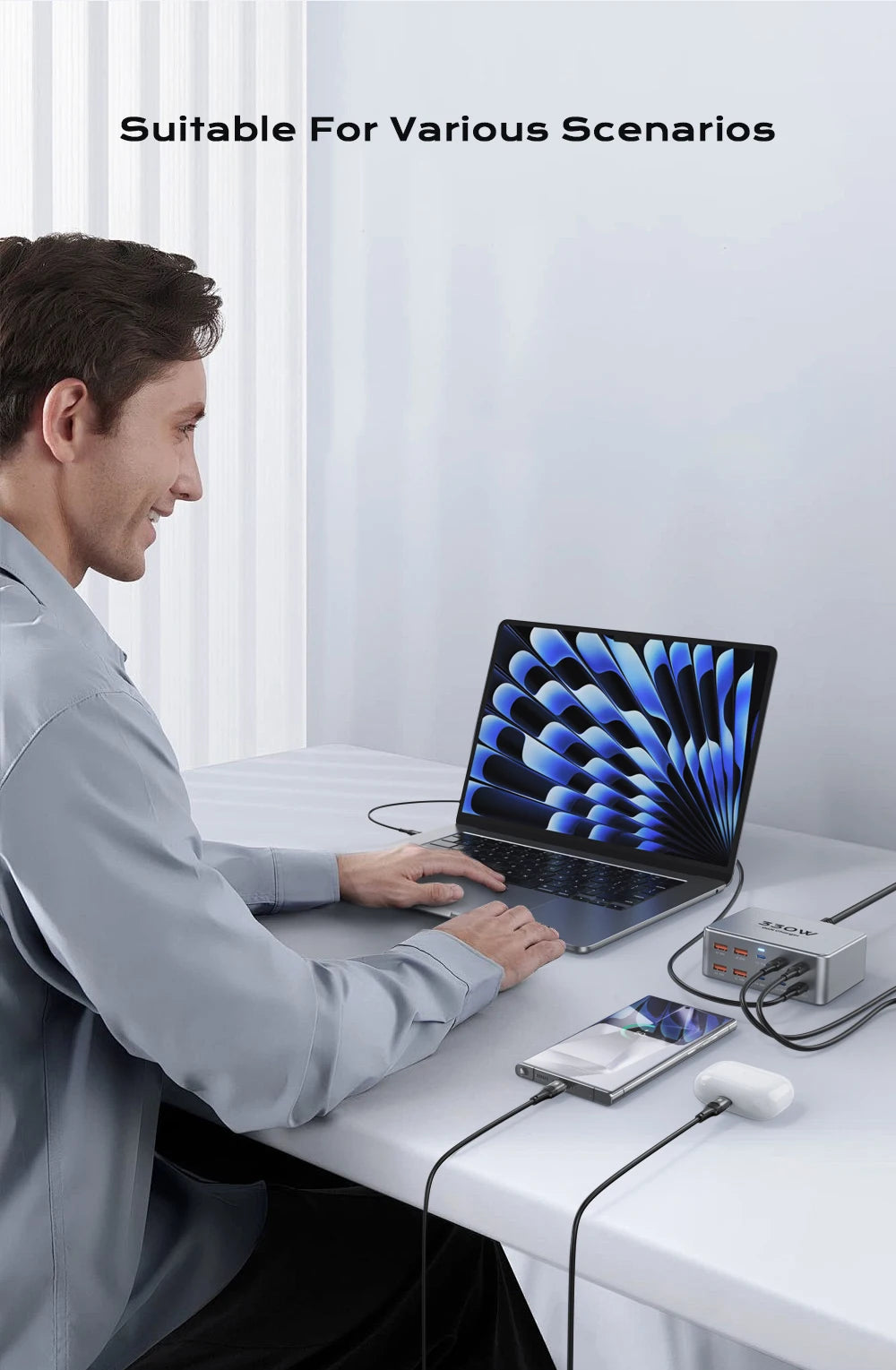 AS330W 330W GaN Desktop Charger – 10-Port USB-C & USB-A Fast Charging Station