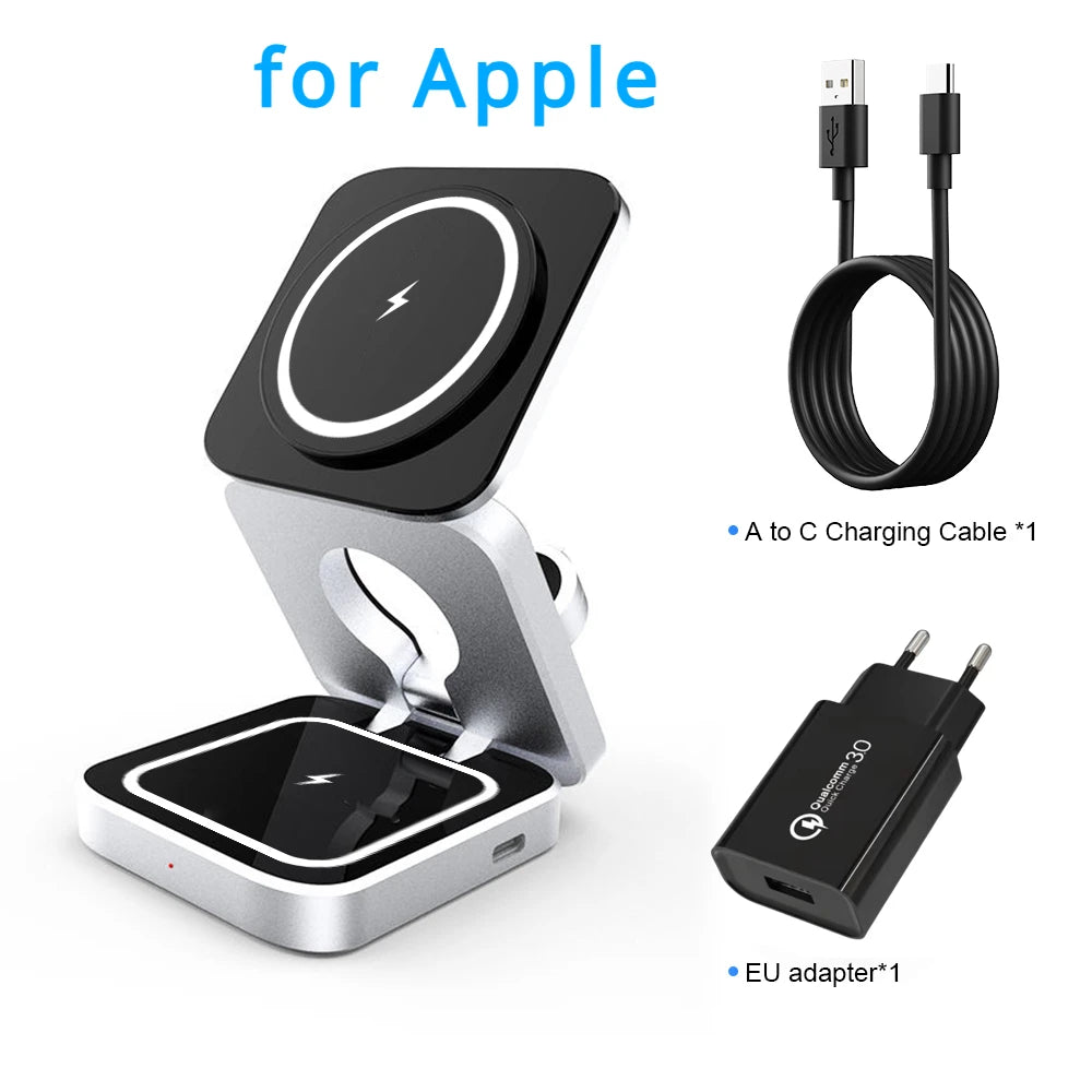 Portable 3-in-1 Magnetic Wireless Charging Station for iPhone & Samsung