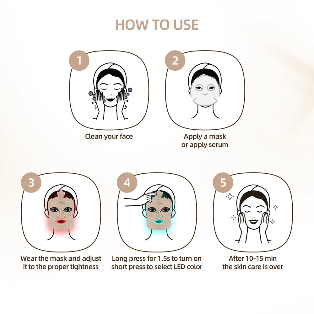 ForeverLily 7-Color Silicone LED Facial Mask – USB Rechargeable Skincare Beauty Device (No Box)