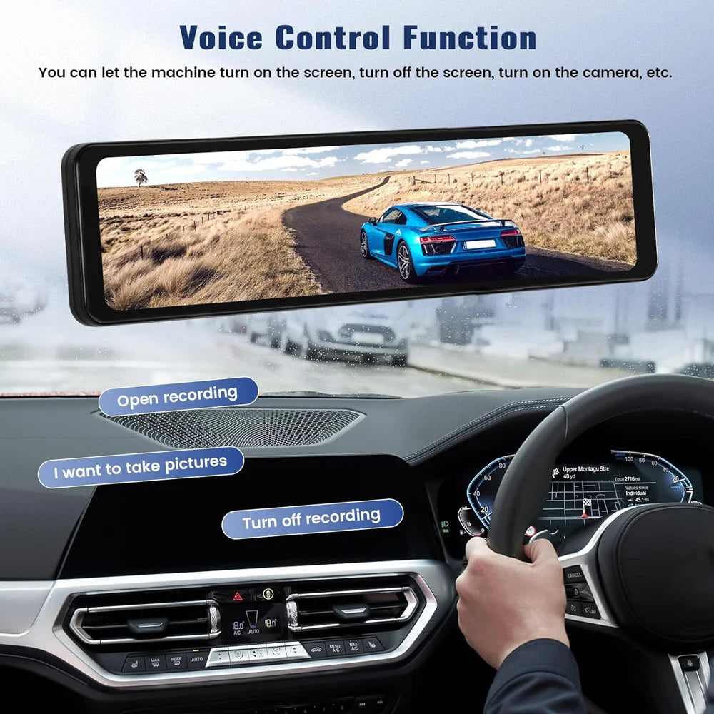 11.26” 4K Rearview Mirror DVR | CarPlay, Android Auto, GPS Ready