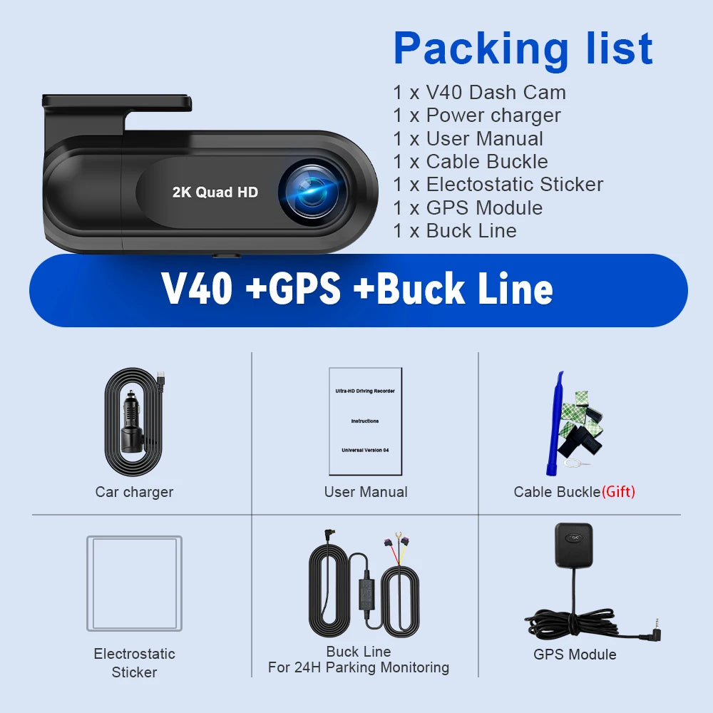 Soam 2.5K WiFi Dash Cam with GPS & Parking Monitor – 1440P Night Vision DVR