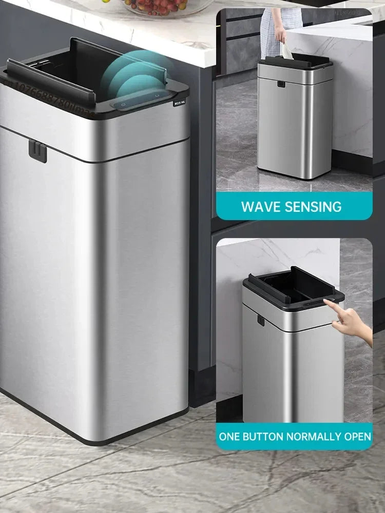 mart Stainless Steel Trash Can 20–60L – Touchless Sensor Kitchen Bin with Wheels