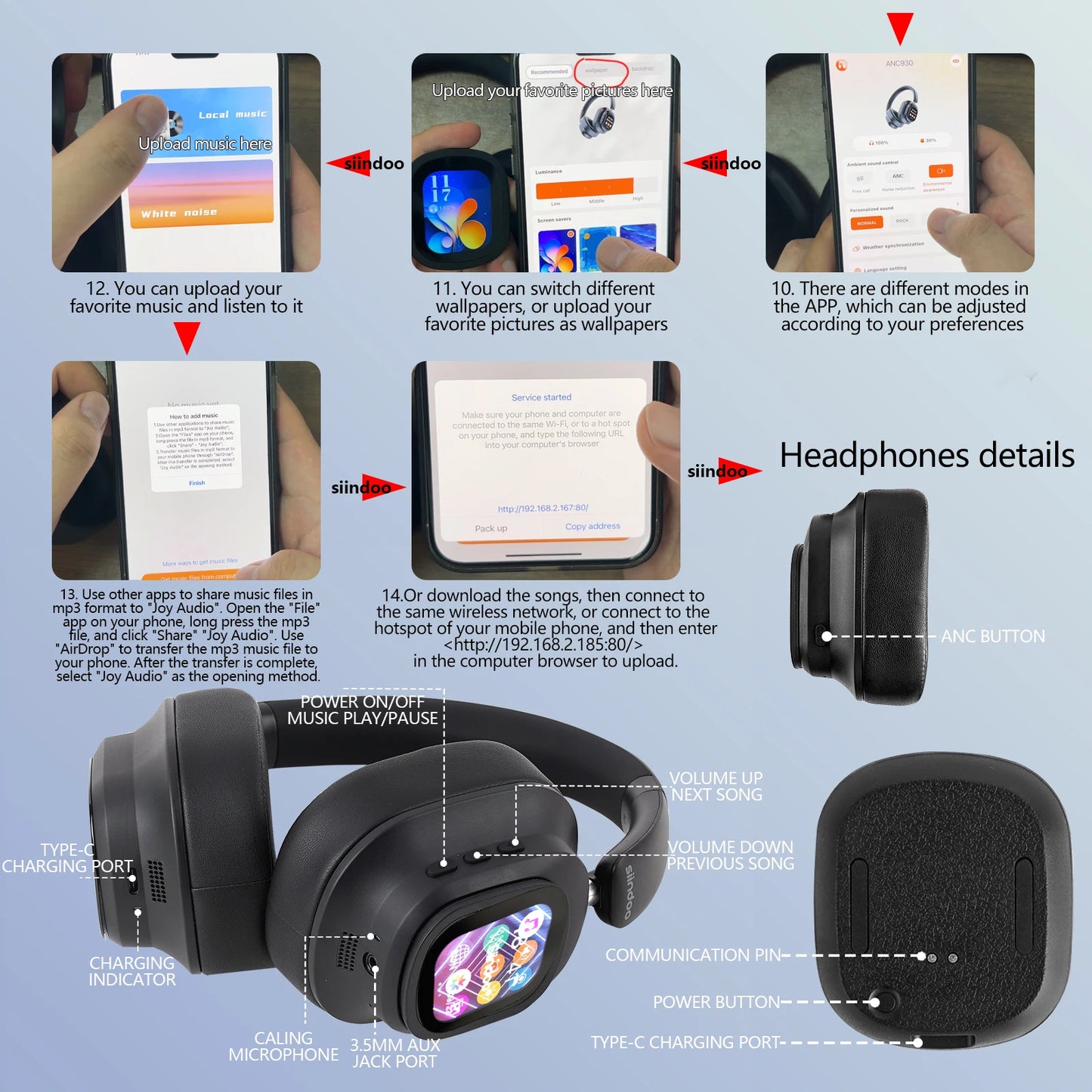 JH-ANC930PLUS Hybrid ANC Bluetooth Headphones – Touch Screen, 70H Playtime