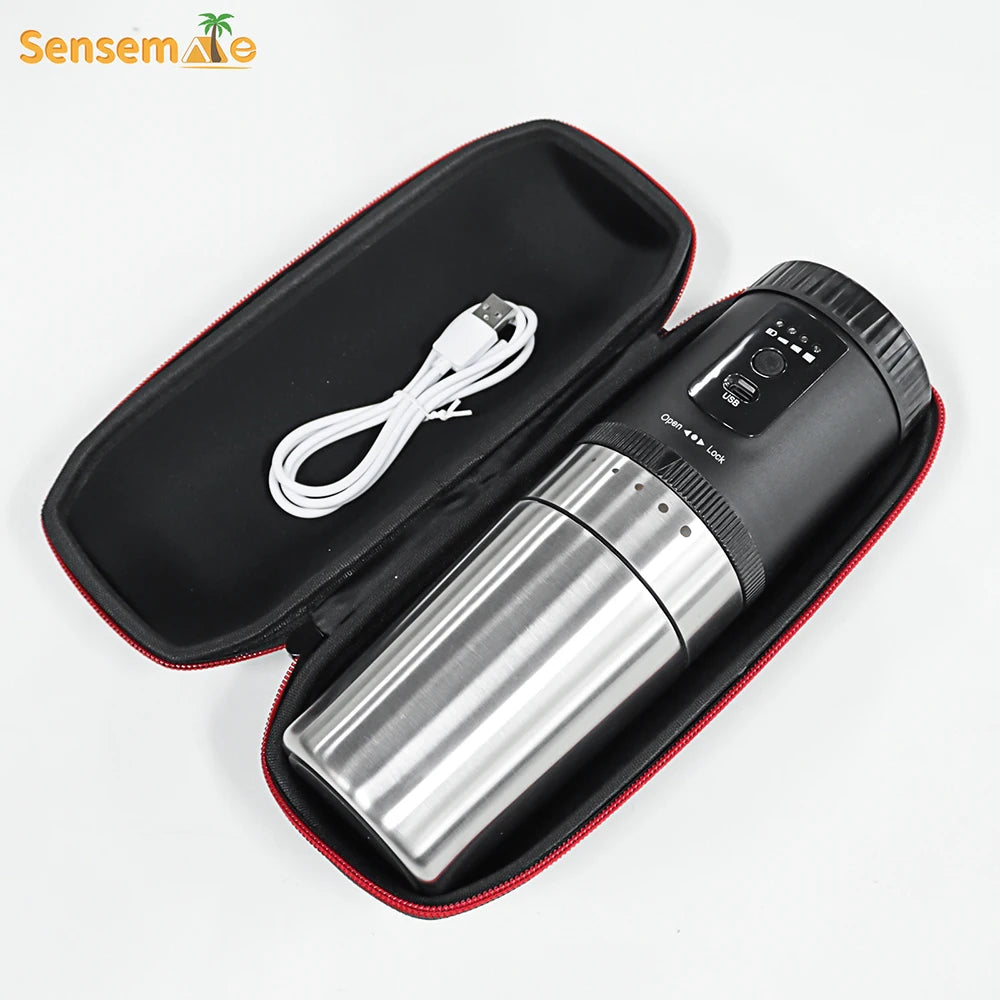 SENSEMAKE Portable Electric Coffee Maker with Grinder – Rechargeable 3-in-1 Travel Brewer