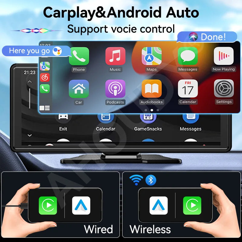 Venbes 10.26” Portable Wireless CarPlay & Android Auto Screen – Universal Fit