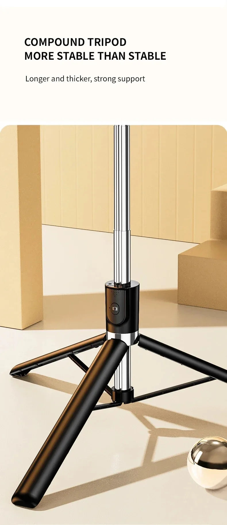 Ultra-Long 1.7m Bluetooth Selfie Stick Tripod – Stainless Steel