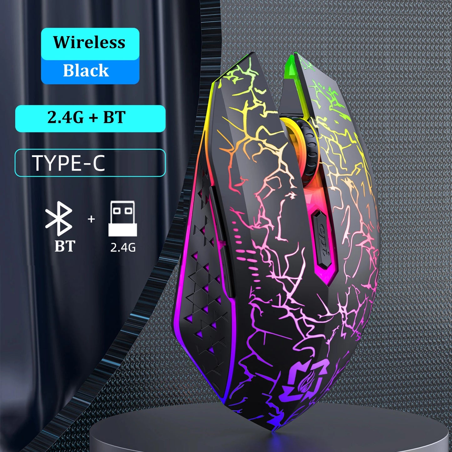 Bluetooth 5.2 & 2.4G Wireless Gaming Mouse – Rechargeable, Silent Click, 6-Button