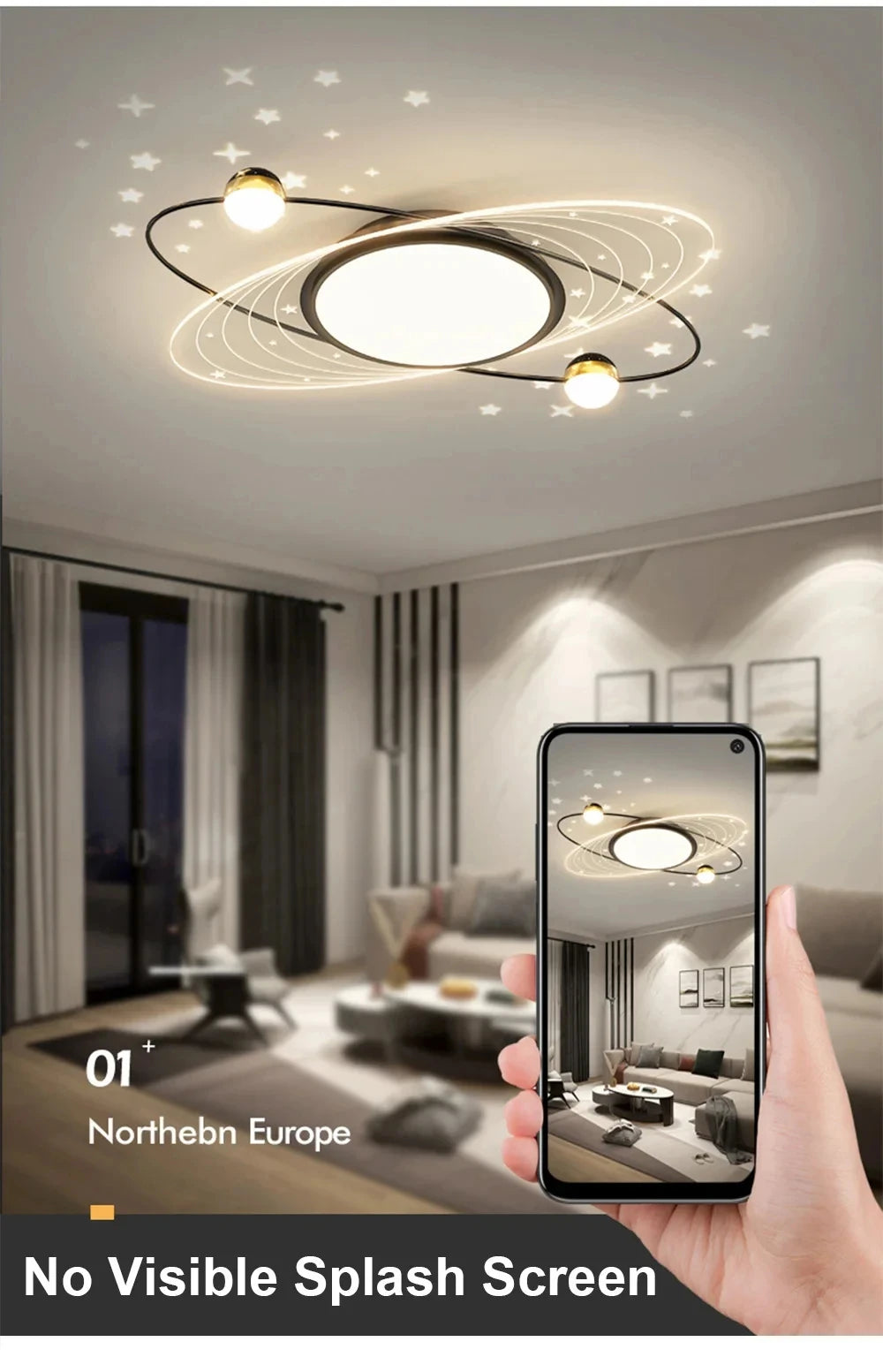 AuroraRealm Modern Ceiling Light with Remote | Gold LED Ceiling Lamp, 90–260V