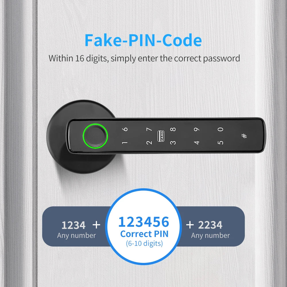Tuya Smart Fingerprint Door Lock – 5-in-1 Bluetooth App, Card & Password Unlock (IP66)