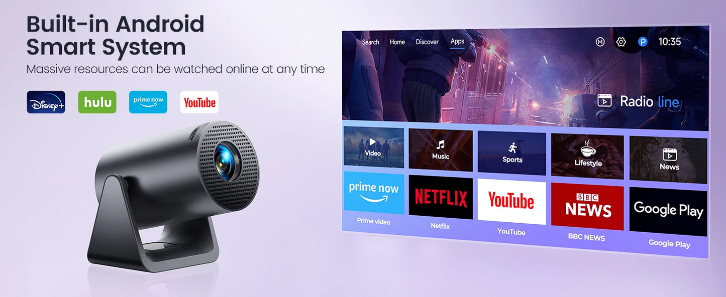 WIMIUS L1 Mini Smart Projector Android 11 | WiFi 6 Bluetooth 5.2 | 300 ANSI | 1080P Support Portable Home Theatre