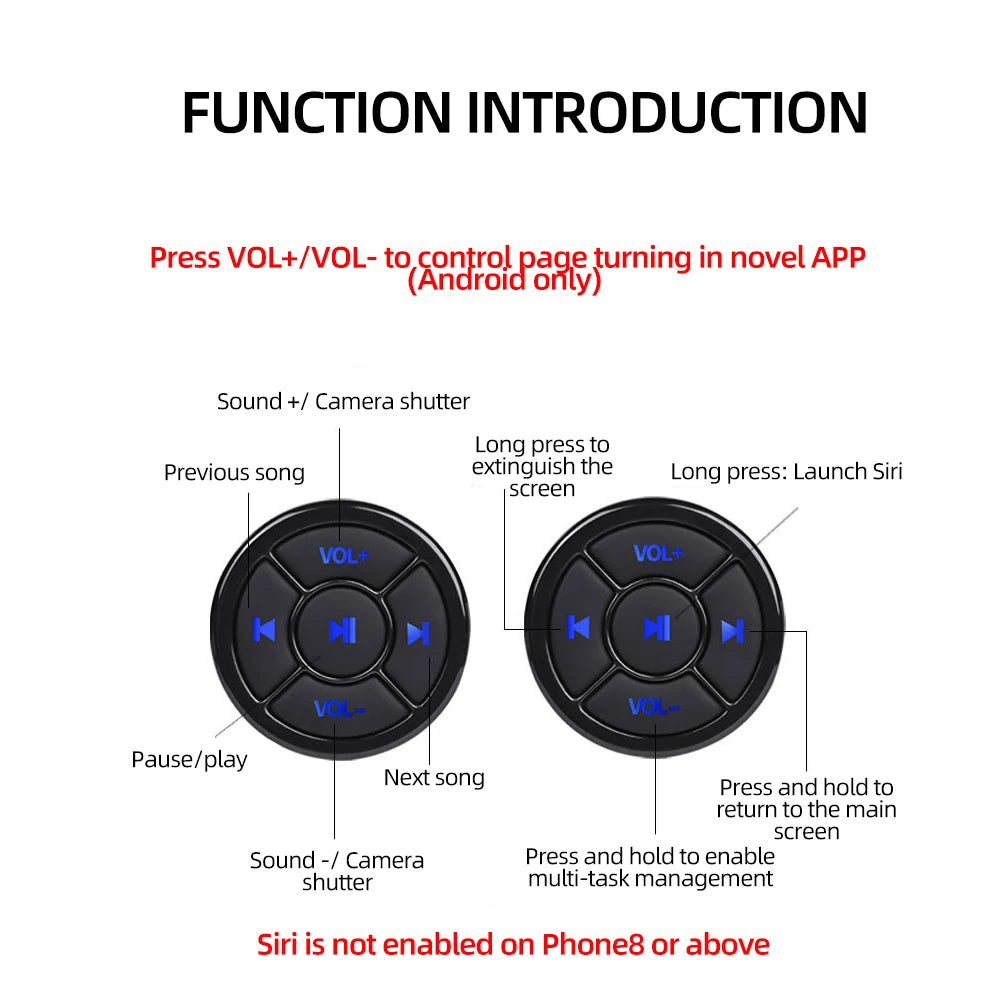 Wireless Bluetooth Media Button Remote Control for Music & Camera