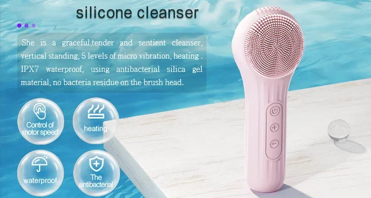 LSHOW Rechargeable Sonic Facial Cleansing Brush with Hot Compress – IPX7 Waterproof Deep Clean & Massage Tool