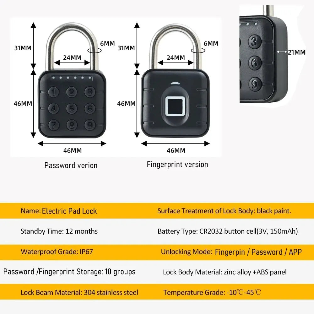 SY-12 Smart Fingerprint Padlock – Tuya Bluetooth Digital Lock for Luggage & Lockers