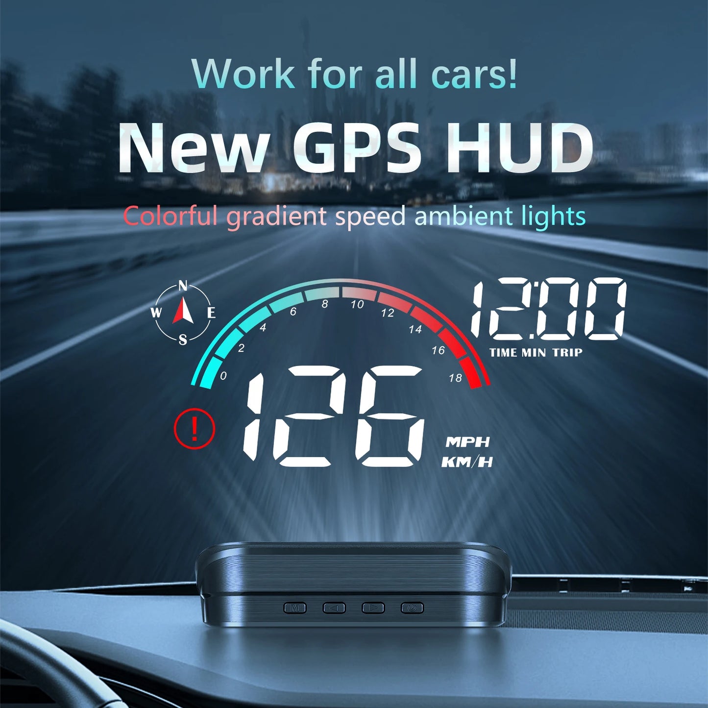 RYSJM Dual-Mode GPS & OBD Car Head-Up Display – Speed HUD with Compass, Large Font & Overspeed Alarm (Universal Fit