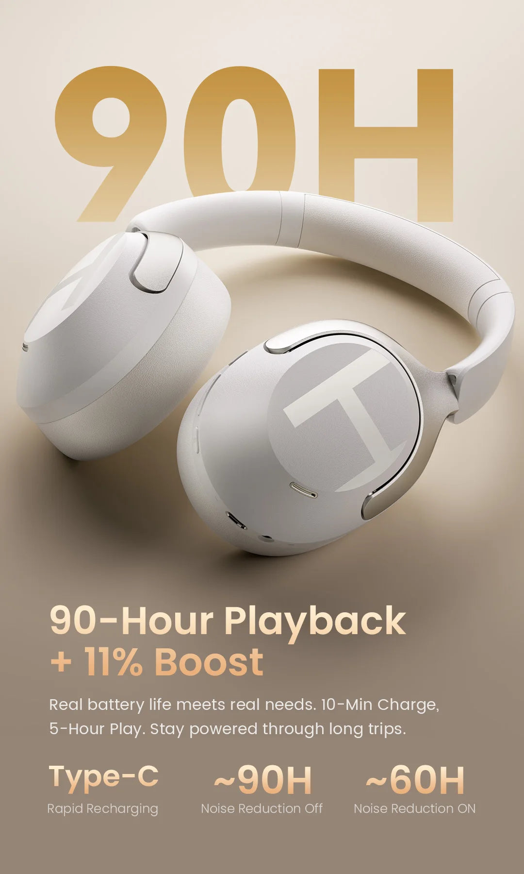 S40 ANC Wireless Headphones – 50dB Noise Cancelling, LDAC, 90H Battery