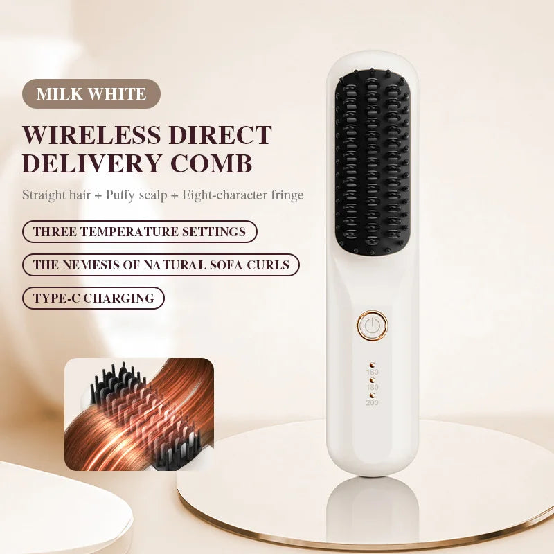 Mini Ionic Cordless Hair Straightener Comb – Portable Lightweight Styling Brush